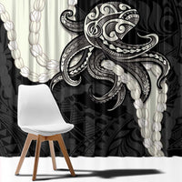 Black Polynesia Tribal Octopus Tattoo Window Curtain Pikake Lei Polynesian Pattern