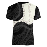 Black Polynesia Tribal Octopus Tattoo Women V-Neck T-Shirt Pikake Lei Polynesian Pattern