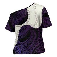 Purple Galaxy Polynesia Tribal Octopus Tattoo Cross Shoulder Shirt Pikake Lei Polynesian Pattern