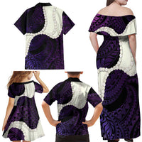 Purple Galaxy Polynesia Tribal Octopus Tattoo Family Matching Off Shoulder Maxi Dress and Hawaiian Shirt Pikake Lei Polynesian Pattern
