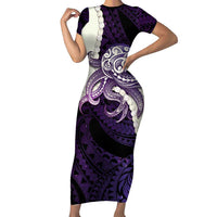 Purple Galaxy Polynesia Tribal Octopus Tattoo Family Matching Short Sleeve Bodycon Dress and Hawaiian Shirt Pikake Lei Polynesian Pattern
