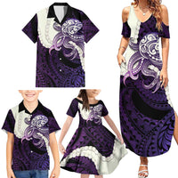 Purple Galaxy Polynesia Tribal Octopus Tattoo Family Matching Summer Maxi Dress and Hawaiian Shirt Pikake Lei Polynesian Pattern