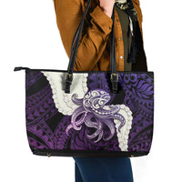Purple Galaxy Polynesia Tribal Octopus Tattoo Leather Tote Bag Pikake Lei Polynesian Pattern