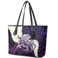 Purple Galaxy Polynesia Tribal Octopus Tattoo Leather Tote Bag Pikake Lei Polynesian Pattern