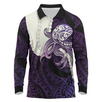 Purple Galaxy Polynesia Tribal Octopus Tattoo Long Sleeve Polo Shirt Pikake Lei Polynesian Pattern LT14 Purple - Polynesian Pride