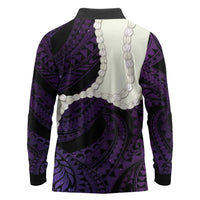 Purple Galaxy Polynesia Tribal Octopus Tattoo Long Sleeve Polo Shirt Pikake Lei Polynesian Pattern LT14 - Polynesian Pride