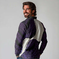 Purple Galaxy Polynesia Tribal Octopus Tattoo Long Sleeve Polo Shirt Pikake Lei Polynesian Pattern LT14 - Polynesian Pride