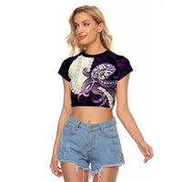 Purple Galaxy Polynesia Tribal Octopus Tattoo Raglan Cropped T Shirt Pikake Lei Polynesian Pattern