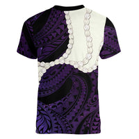 Purple Galaxy Polynesia Tribal Octopus Tattoo Women V-Neck T-Shirt Pikake Lei Polynesian Pattern