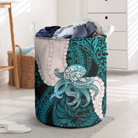 Teal Galaxy Polynesia Tribal Octopus Tattoo Laundry Basket Pikake Lei Polynesian Pattern