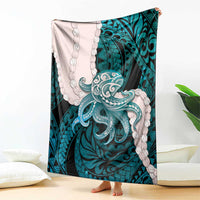 Teal Galaxy Polynesia Tribal Octopus Tattoo Blanket Pikake Lei Polynesian Pattern