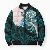 Teal Galaxy Polynesia Tribal Octopus Tattoo Bomber Puffer Jacket Pikake Lei Polynesian Pattern