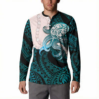 Teal Galaxy Polynesia Tribal Octopus Tattoo Button Sweatshirt Pikake Lei Polynesian Pattern