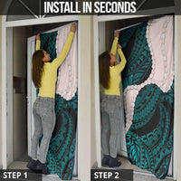 Teal Galaxy Polynesia Tribal Octopus Tattoo Door Cover Pikake Lei Polynesian Pattern
