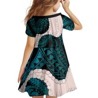 Teal Galaxy Polynesia Tribal Octopus Tattoo Family Matching Off Shoulder Short Dress and Hawaiian Shirt Pikake Lei Polynesian Pattern