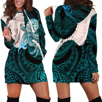 Teal Galaxy Polynesia Tribal Octopus Tattoo Hoodie Dress Pikake Lei Polynesian Pattern