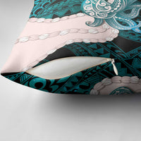 Teal Galaxy Polynesia Tribal Octopus Tattoo Pillow Cover Pikake Lei Polynesian Pattern
