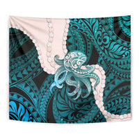 Teal Galaxy Polynesia Tribal Octopus Tattoo Tapestry Pikake Lei Polynesian Pattern