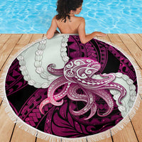 Pink Galaxy Polynesia Tribal Octopus Tattoo Beach Blanket Pikake Lei Polynesian Pattern