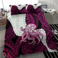 Pink Galaxy Polynesia Tribal Octopus Tattoo Bedding Set Pikake Lei Polynesian Pattern