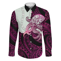 Pink Galaxy Polynesia Tribal Octopus Tattoo Family Matching Short Sleeve Bodycon Dress and Hawaiian Shirt Pikake Lei Polynesian Pattern