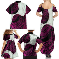 Pink Galaxy Polynesia Tribal Octopus Tattoo Family Matching Summer Maxi Dress and Hawaiian Shirt Pikake Lei Polynesian Pattern