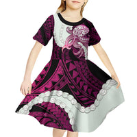 Pink Galaxy Polynesia Tribal Octopus Tattoo Kid Short Sleeve Dress Pikake Lei Polynesian Pattern