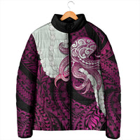 Pink Galaxy Polynesia Tribal Octopus Tattoo Padded Jacket Pikake Lei Polynesian Pattern