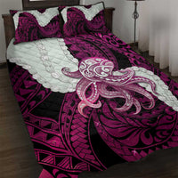 Pink Galaxy Polynesia Tribal Octopus Tattoo Quilt Bed Set Pikake Lei Polynesian Pattern