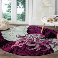Pink Galaxy Polynesia Tribal Octopus Tattoo Round Carpet Pikake Lei Polynesian Pattern