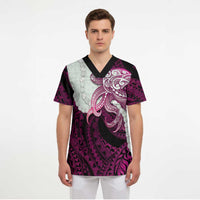 Pink Galaxy Polynesia Tribal Octopus Tattoo Scrub Top Pikake Lei Polynesian Pattern