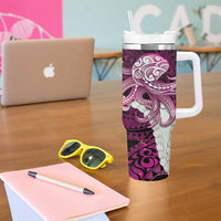 Pink Galaxy Polynesia Tribal Octopus Tattoo Tumbler With Handle Pikake Lei Polynesian Pattern