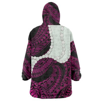 Pink Galaxy Polynesia Tribal Octopus Tattoo Wearable Blanket Hoodie Pikake Lei Polynesian Pattern