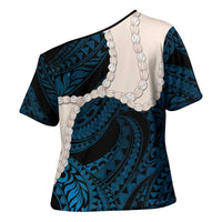 Blue Galaxy Polynesia Tribal Octopus Tattoo Cross Shoulder Shirt Pikake Lei Polynesian Pattern