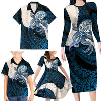 Blue Galaxy Polynesia Tribal Octopus Tattoo Family Matching Long Sleeve Bodycon Dress and Hawaiian Shirt Pikake Lei Polynesian Pattern