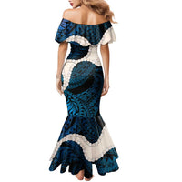 Blue Galaxy Polynesia Tribal Octopus Tattoo Family Matching Mermaid Dress and Hawaiian Shirt Pikake Lei Polynesian Pattern