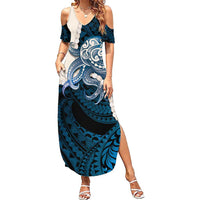 Blue Galaxy Polynesia Tribal Octopus Tattoo Family Matching Summer Maxi Dress and Hawaiian Shirt Pikake Lei Polynesian Pattern