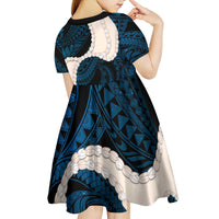 Blue Galaxy Polynesia Tribal Octopus Tattoo Kid Short Sleeve Dress Pikake Lei Polynesian Pattern