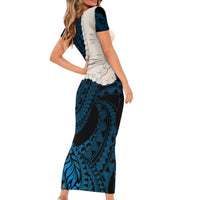 Blue Galaxy Polynesia Tribal Octopus Tattoo Short Sleeve Bodycon Dress Pikake Lei Polynesian Pattern LT14 - Polynesian Pride