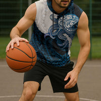 Blue Galaxy Polynesia Tribal Octopus Tattoo Sleeveless Hoodie Pikake Lei Polynesian Pattern