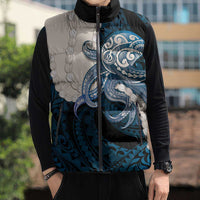 Blue Galaxy Polynesia Tribal Octopus Tattoo Sleeveless Puffer Jacket Pikake Lei Polynesian Pattern