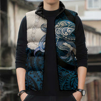 Blue Galaxy Polynesia Tribal Octopus Tattoo Sleeveless Puffer Jacket Pikake Lei Polynesian Pattern