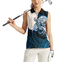 Blue Galaxy Polynesia Tribal Octopus Tattoo Women Sleeveless Polo Shirt Pikake Lei Polynesian Pattern