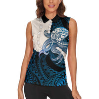 Blue Galaxy Polynesia Tribal Octopus Tattoo Women Sleeveless Polo Shirt Pikake Lei Polynesian Pattern