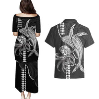Kanaloa Aloha Hawaii Couples Matching Puletasi and Hawaiian Shirt Humpback Whale Octopus Tattoo Kakau Pattern