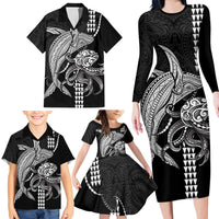 Kanaloa Aloha Hawaii Family Matching Long Sleeve Bodycon Dress and Hawaiian Shirt Humpback Whale Octopus Tattoo Kakau Pattern