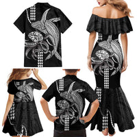 Kanaloa Aloha Hawaii Family Matching Mermaid Dress and Hawaiian Shirt Humpback Whale Octopus Tattoo Kakau Pattern