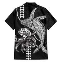 Kanaloa Aloha Hawaii Family Matching Off The Shoulder Long Sleeve Dress and Hawaiian Shirt Humpback Whale Octopus Tattoo Kakau Pattern