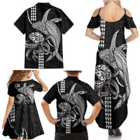 Kanaloa Aloha Hawaii Family Matching Summer Maxi Dress and Hawaiian Shirt Humpback Whale Octopus Tattoo Kakau Pattern