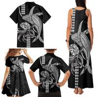 Kanaloa Aloha Hawaii Family Matching Tank Maxi Dress and Hawaiian Shirt Humpback Whale Octopus Tattoo Kakau Pattern